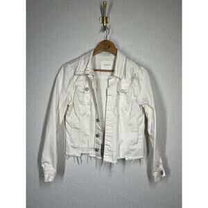 Blank NYC White Denim Jean Jacket Small Distressed